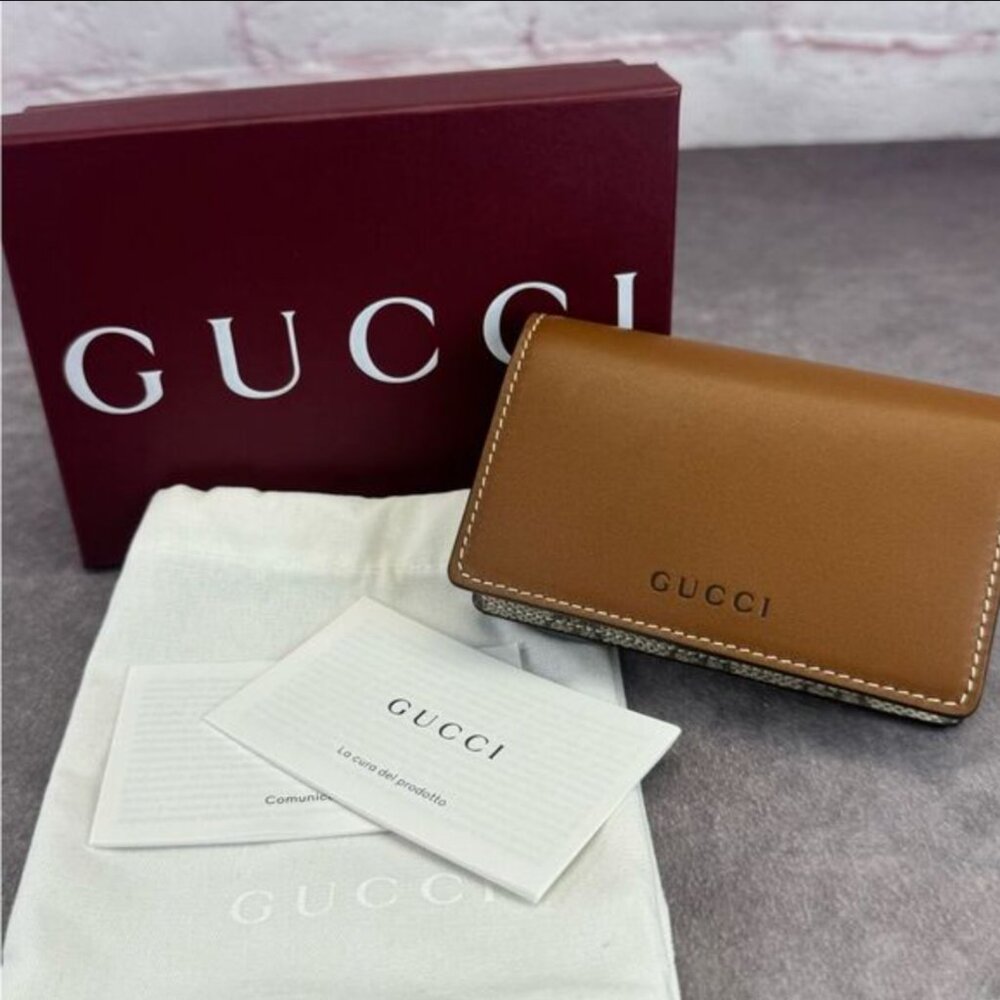 Gucci Gg Emblem Brown Leather Card Holder NEW NWT